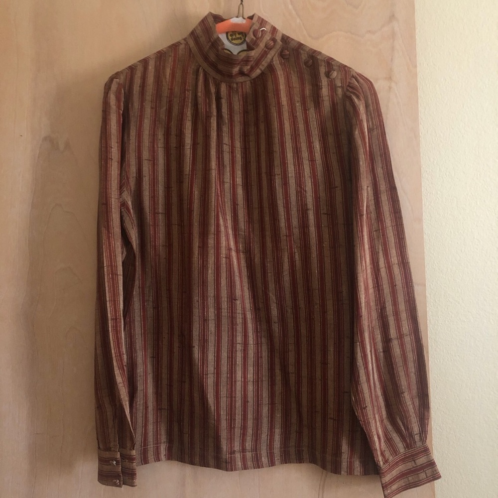 Vintage 80s Georges Rech Synonyme Silky Buttoned High Neck Blouse M or S